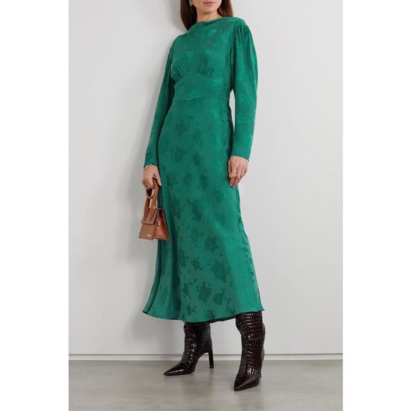 RIXO LONDON "Ginger" Green Floral Jacquard Crepe Maxi Dress NWT US XS - Picture 2 of 11